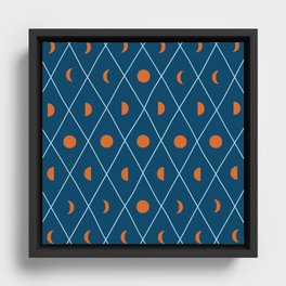 Moon Phases Pattern in Navy Blue and Orange 8 Framed Canvas