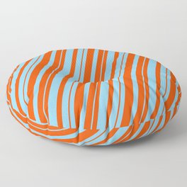 [ Thumbnail: Sky Blue and Red Colored Lined Pattern Floor Pillow ]