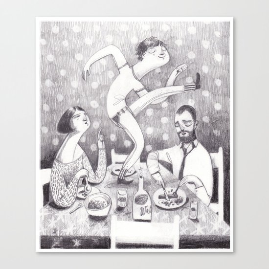 paul dances at the dinner table Canvas Print