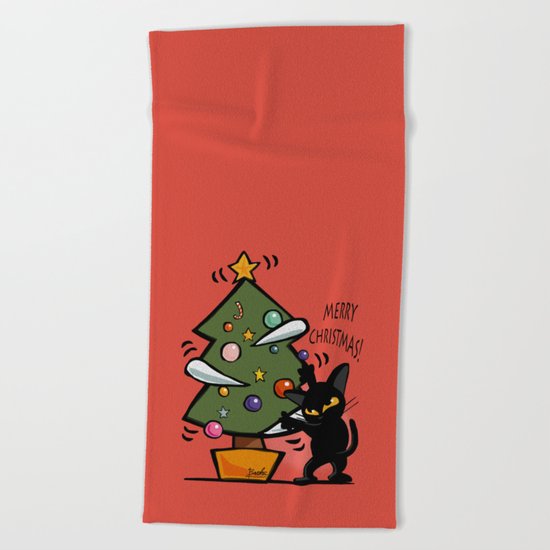 Cat Christmas Beach Towel