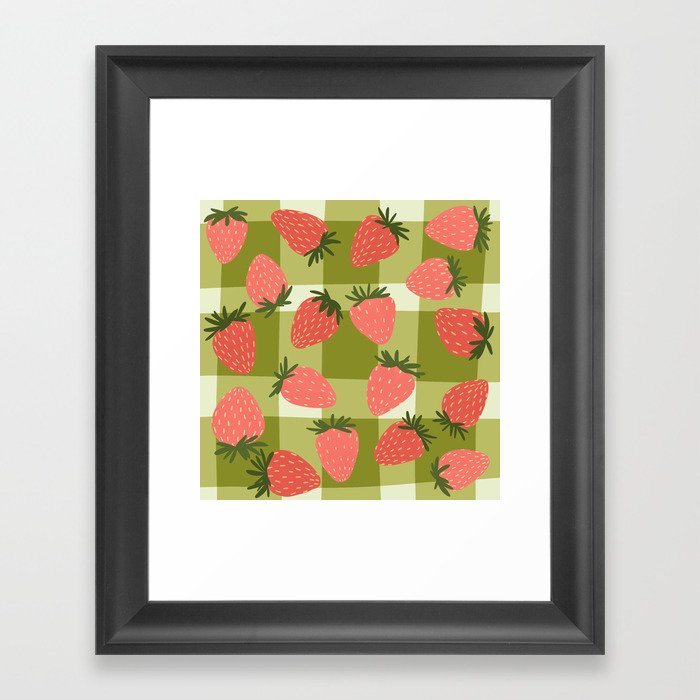 Strawberries and Gingham  Framed Art Print