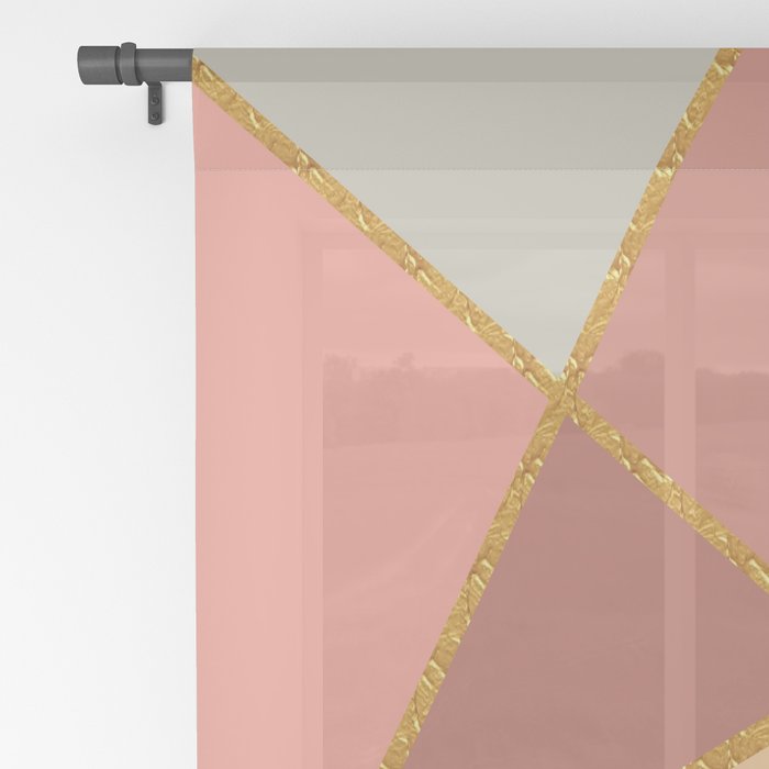 Rose Peach And Grey With Gold Trim Geo Sheer Curtain By