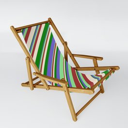 [ Thumbnail: Slate Blue, Light Green, Brown, Beige & Green Colored Pattern of Stripes Sling Chair ]