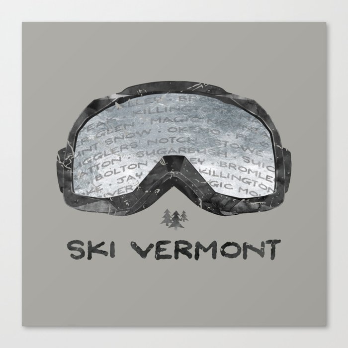 Ski Vermont Ski Goggles — Black with VT Mountains Canvas Print