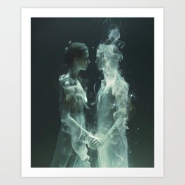 Attached hearts. Art Print