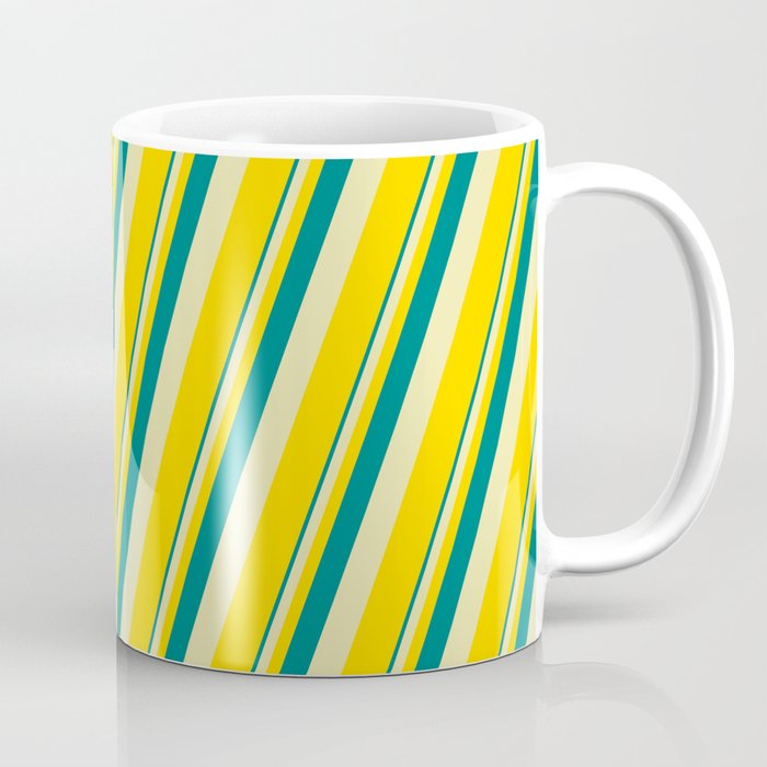 Teal, Pale Goldenrod & Yellow Colored Lines Pattern Coffee Mug