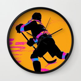 He Shoots! - Hockey Player Wall Clock