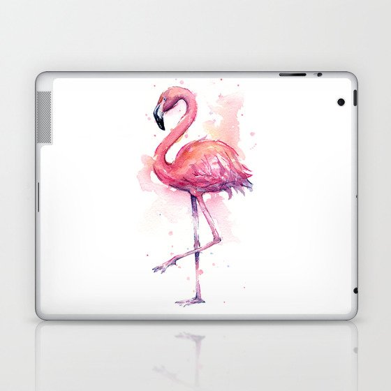 Pink Flamingo Watercolor Tropical Bird Laptop & iPad Skin