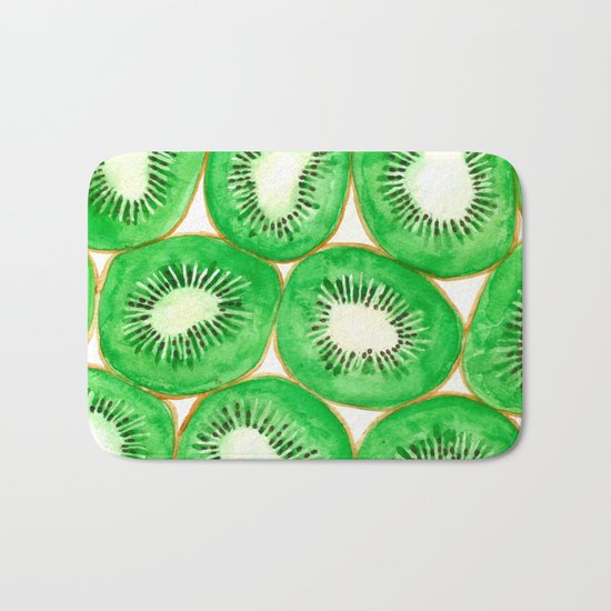 Watercolor kiwi slices pattern Bath Mat