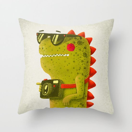 Dino touristo (olive) Throw Pillow