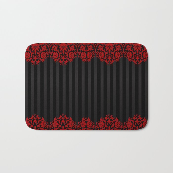 Beautiful Red Damask Lace and Black Stripes Bath Mat
