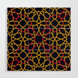 Red & Yellow Color Arab Square Pattern Wood Wall Art