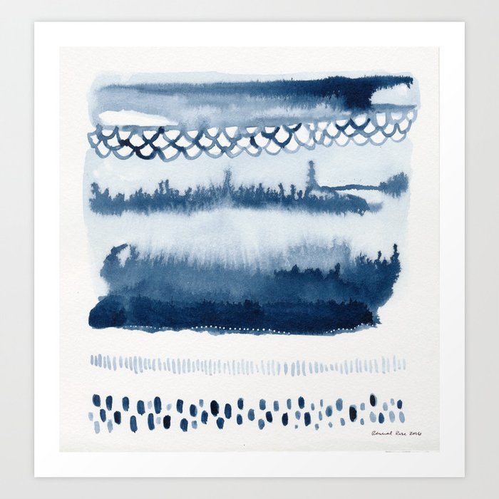 Beach Series Indigo Waves Watercolor Painting Art Print By