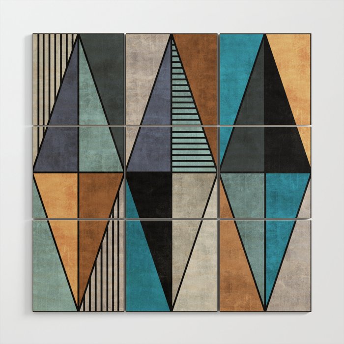 Colorful Concrete Triangles - Blue, Grey, Brown Wood Wall Art