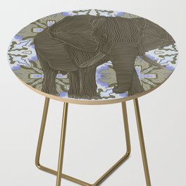 Majestic African elephant on brown and purple patterned background Side Table