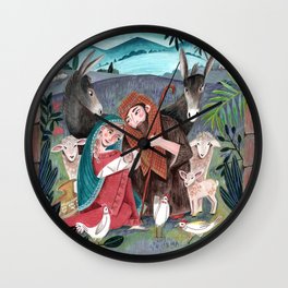 Cute rejoice religious nativity scene illustration Wall Clock