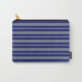 [ Thumbnail: Midnight Blue & Slate Gray Colored Lined Pattern Carry-All Pouch ]