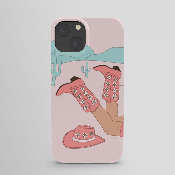 Cute Desert Cowgirl Pink Cowboy Boots Daisy iPhone Case