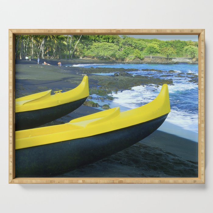 Outriggers on Hawaii's Big Island Black Sand Beach Serving Tray