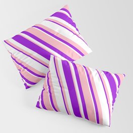 [ Thumbnail: Light Pink, Dark Violet, and White Colored Lined/Striped Pattern Pillow Sham ]