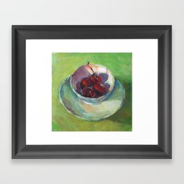 Sunlit Still Life with Cherries in a Cup impressionistic Painting Svetlana Novikova Framed Art Print