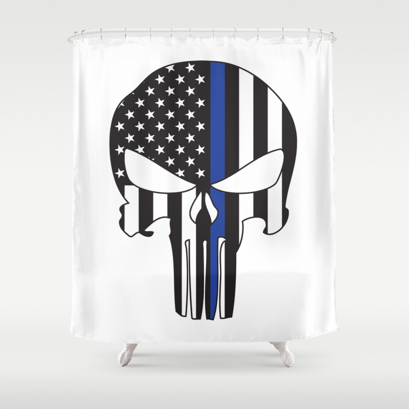 Punisher Skull American Flag Thin Blue Line Shower Curtain By Designgallery Society6