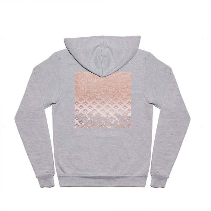 Faux rose gold glitter ombre rose gold foil triangles chevron geometric on white marble Hoody