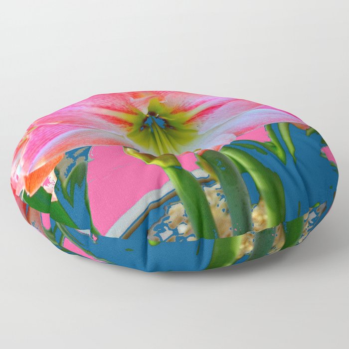 ABSTRACT PINK-WHITE AMARYLLIS  FLOWER GARDEN ART Floor Pillow