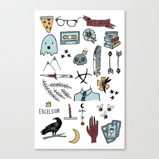 ravens doodles white Canvas Print