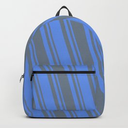 [ Thumbnail: Cornflower Blue and Slate Gray Colored Lines/Stripes Pattern Backpack ]