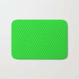 [ Thumbnail: Slate Gray and Lime Colored Striped Pattern Bath Mat ]