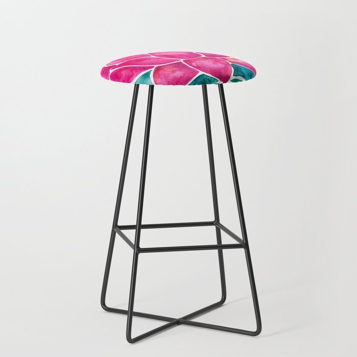 Sacred Lotus – Magenta Blossom with Turquoise Wash Bar Stool