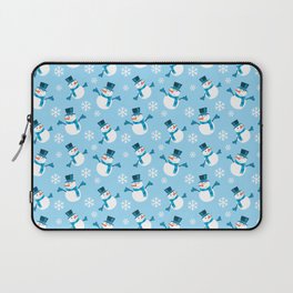Christmas Pattern Blue Snowflake Snowman Cute Laptop Sleeve