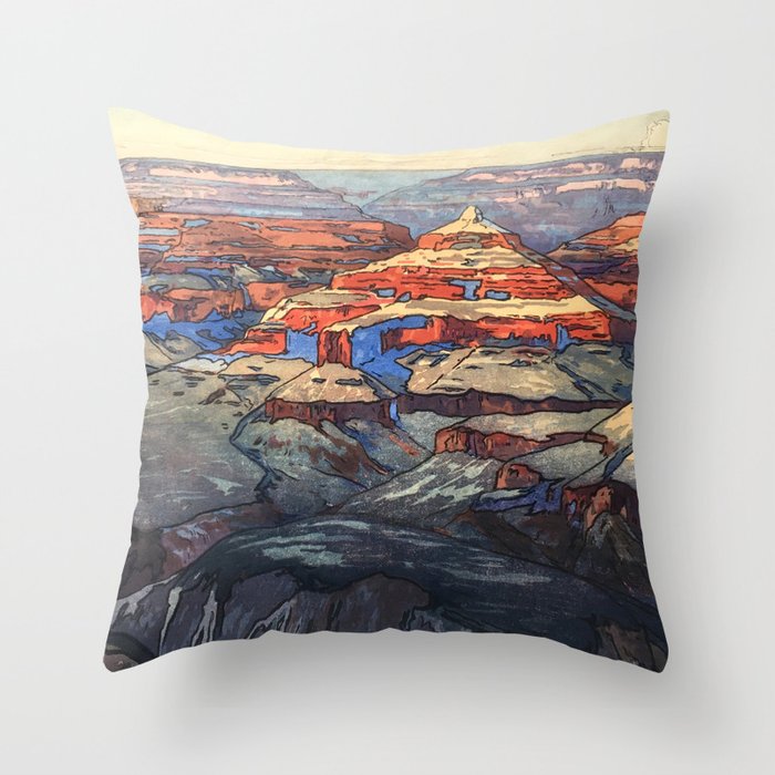 Grand Canyon, from “The United States”_Hiroshi YoshidaJapanese printmaker(1876-1950) Throw Pillow