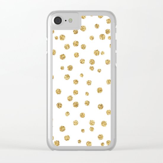 Gold glitter confetti on white - Metal gold dots Clear iPhone Case