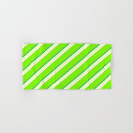[ Thumbnail: Dark Gray, Lime, Light Yellow & Green Colored Stripes/Lines Pattern Hand & Bath Towel ]