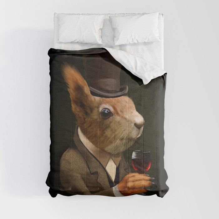 Sophisticated Pet -- Squirrel in Top Hat with glass of wine Comforter