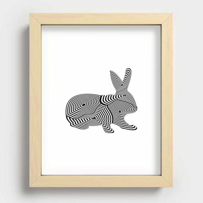 rabbit in abstract style with black and white lines Recessed Framed Print