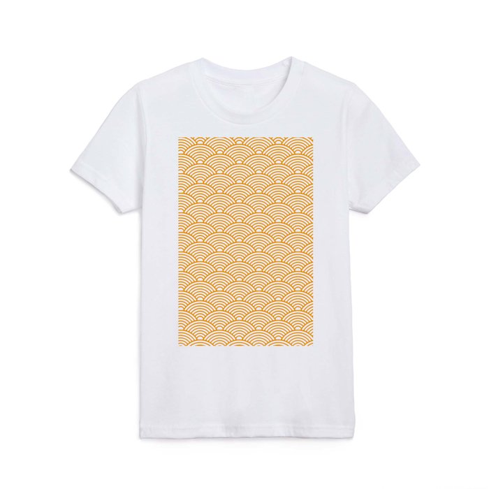 Japanese Waves (Orange & White Pattern) Kids T Shirt