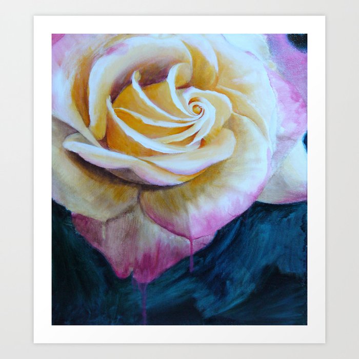 Pink and Yellow Rose painting Art Print