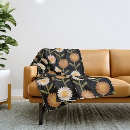 Modern Daisy Floral Pattern Black Throw Blanket