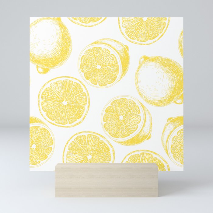 Hand drawn lemon pattern Mini Art Print