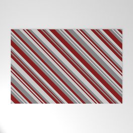 [ Thumbnail: Grey, Maroon, and Light Gray Colored Stripes Pattern Welcome Mat ]