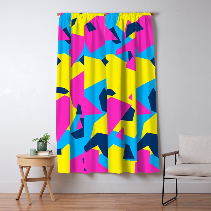 Blue Yellow Pink Navy Geometric Camo Blackout Curtain By Taymurzon