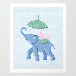 Elephant and monkey Art Print