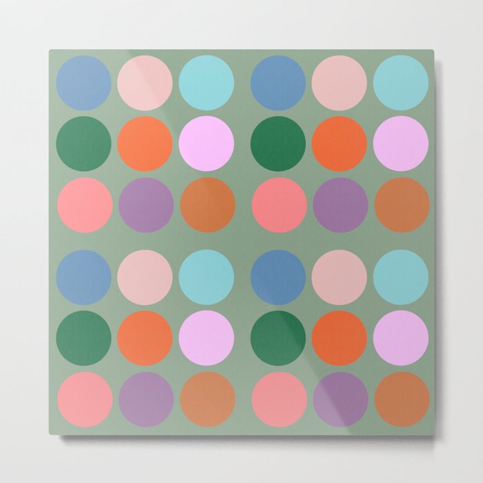 Modern Polk Dots Muted Pastel Geometric Circles Pink And Green Cool Colorful Pattern Metal Print