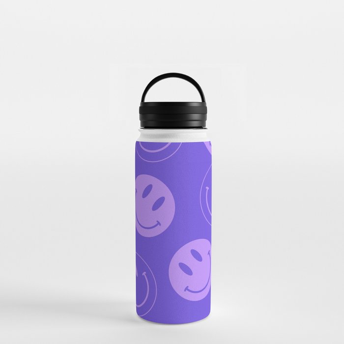 Large Very Peri Retro Smiley Face - Purple Pastel Aesthetic Water Bottle