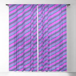 [ Thumbnail: Midnight Blue, Fuchsia & Royal Blue Colored Stripes/Lines Pattern Sheer Curtain ]
