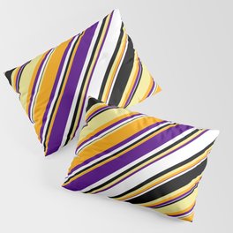 [ Thumbnail: Vibrant Tan, Orange, Indigo, White, and Black Colored Lines/Stripes Pattern Pillow Sham ]