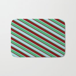 [ Thumbnail: Light Blue, Sea Green, and Maroon Colored Stripes/Lines Pattern Bath Mat ]